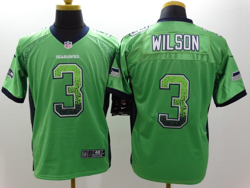 Men's Seattle Seahawks Russell Wilson #3 Green Jersey